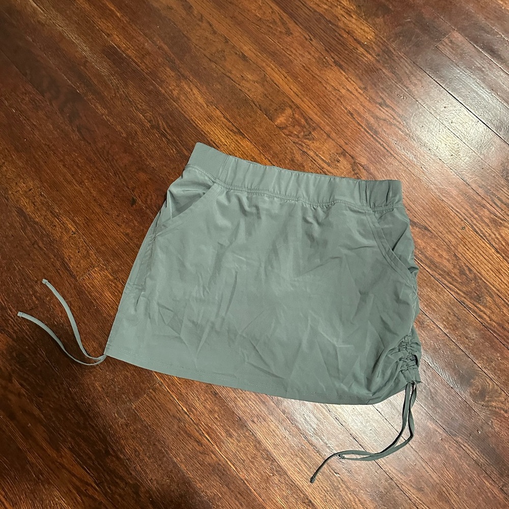 Marika Olive Gray Athletic Mini Skort with Drawstring Detail